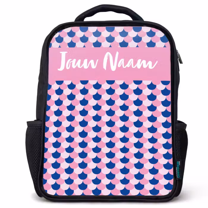 Kinderrugzak met naam - Zwart - Schubben - Patroon - Blauw - Roze