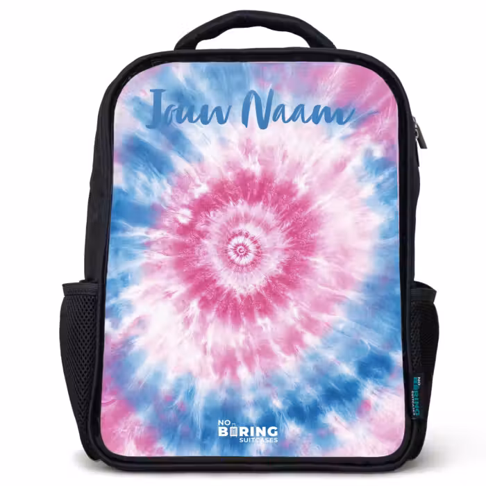 Kinderrugzak met naam - Zwart - Tie dye - Abstract - Blauw - Roze