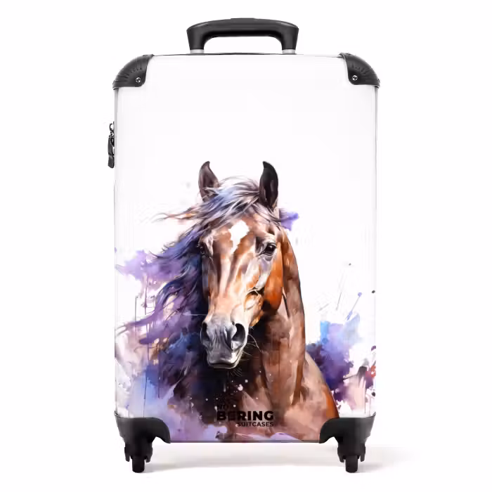 Koffer met naam - Aquarel paard met kleurrijke spatten