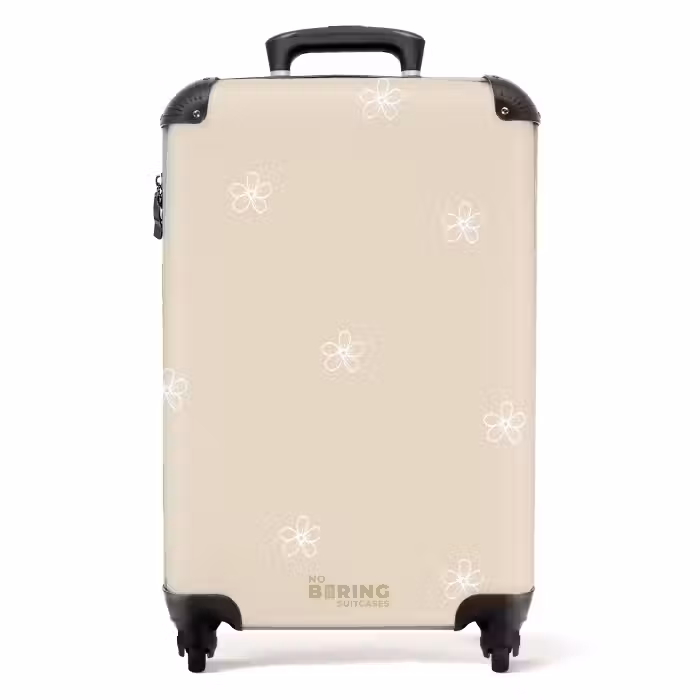Koffer - Beige achtergrond met witte bloemetjes