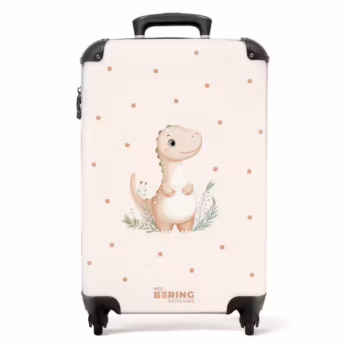 Koffer - Beige dino op een stippen achtergrond
