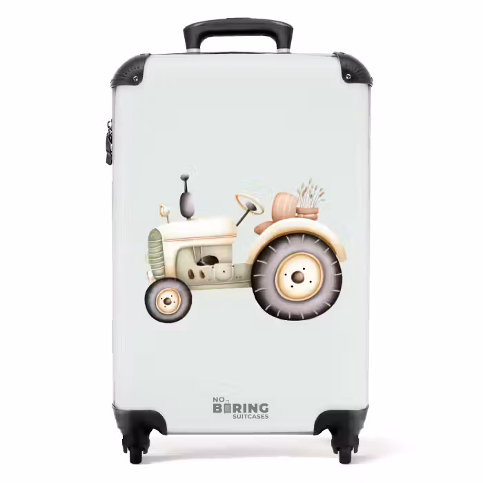 Koffer - Beige vintage tractor in pastel groene kleuren