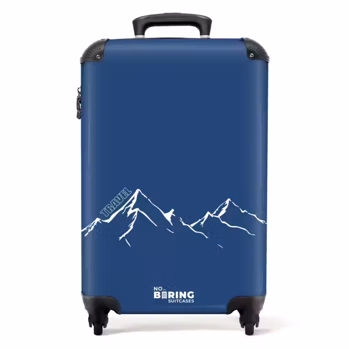Koffer - Blauwe achtergrond met witte bergillustratie