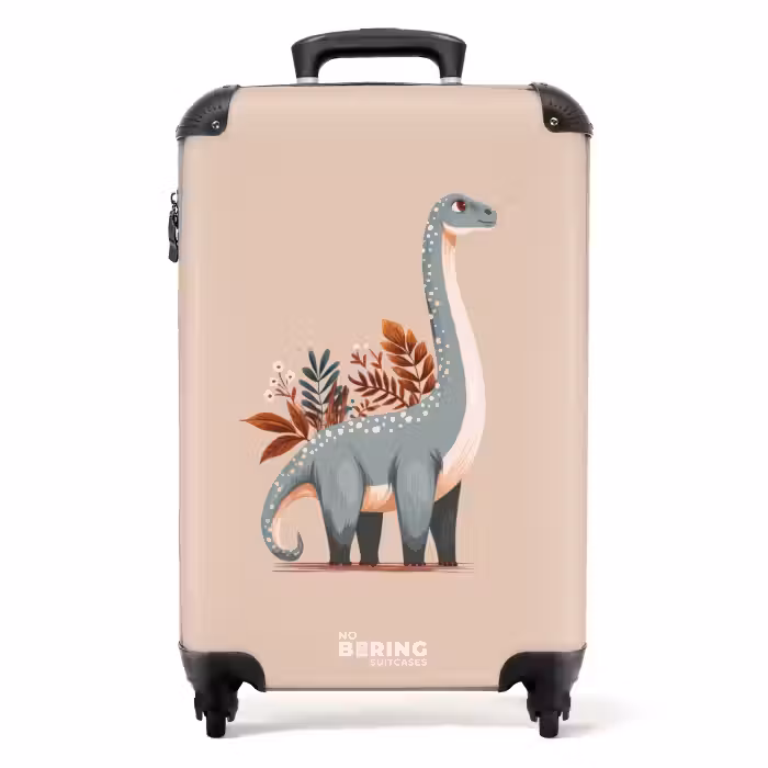 Koffer - Blauwe dinosaurus op een beige achtergrond