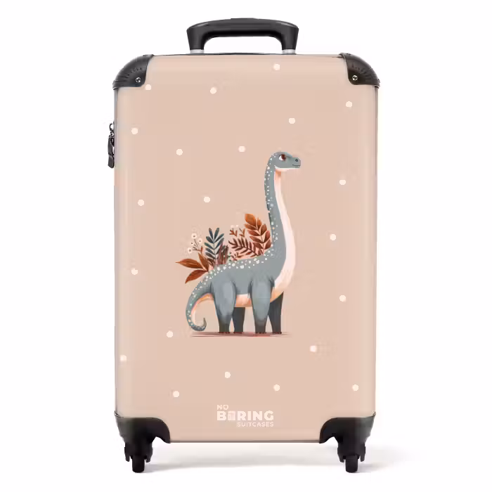 Koffer - Blauwe dinosaurus op een beige stippenachtergrond