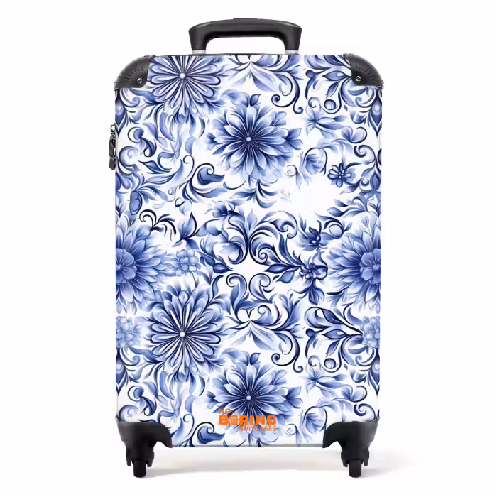 Koffer - Bloemen - Blauw - Patroon - Wit