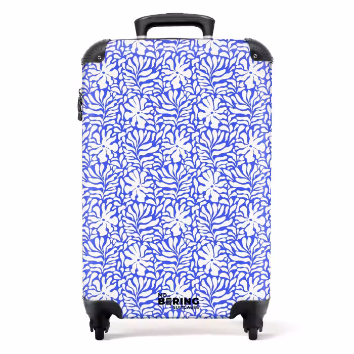 Koffer - Bloemen en bladeren op blauwe achtergrond