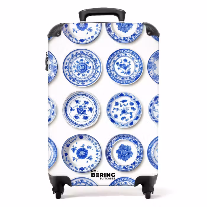 Koffer - Borden - Bloemen - Patroon - Blauw