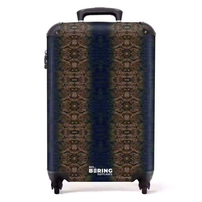 Koffer - Bruin-blauw slangenhuid met symmetrische schubstructuur