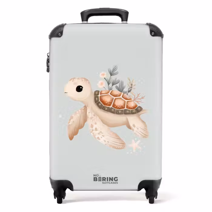 Koffer - Bruine zeeschildpad in pastel onderwaterwereld