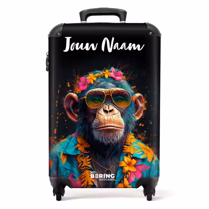 Koffer met naam - Chimpansee met Hawaii Blouse