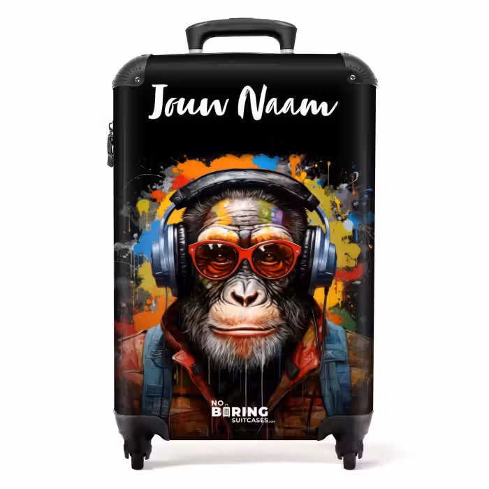 Koffer met naam - Chimpansee met Koptelefoon en Graffiti-Spray