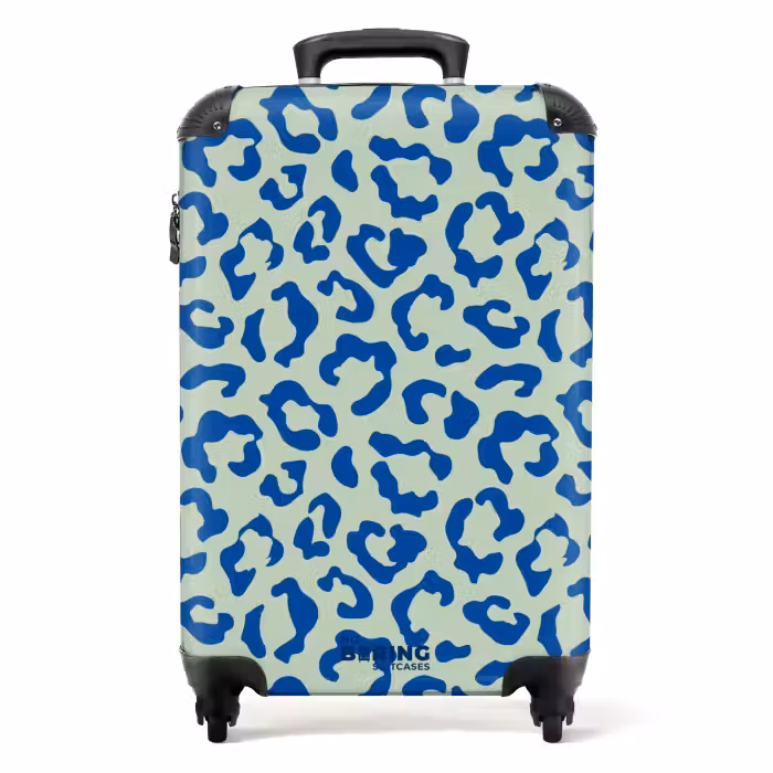 Koffer - Dierenprints - Panterprint koffer in blauw en pastelgroen