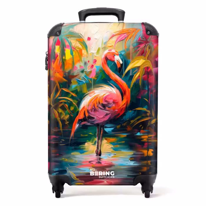 Koffer - Flamingo in kleurrijke omgeving van olieverf