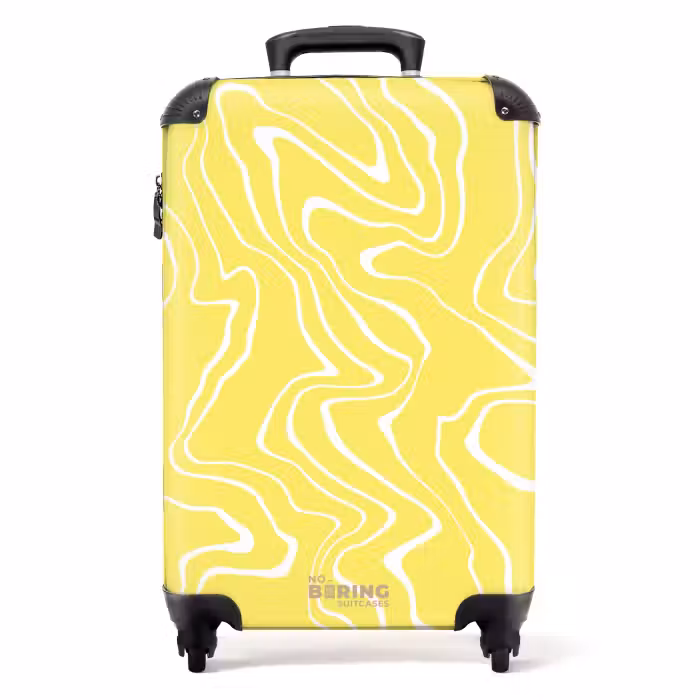 Koffer - Gele achtergrond met abstracte witte lijnen