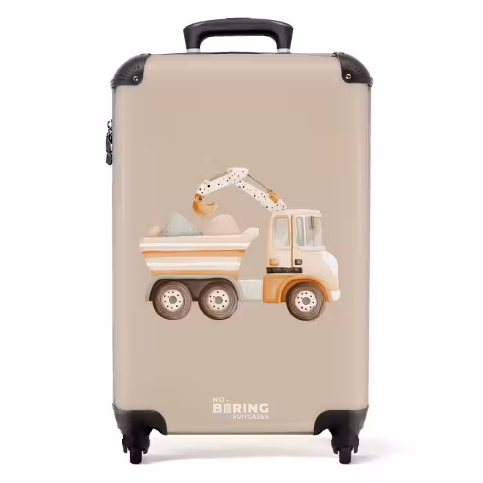 Koffer - Gele kiepwagen in neutrale kleuren