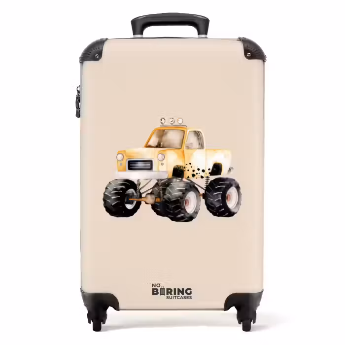 Koffer - Gele monstertruck op een beige achtergrond