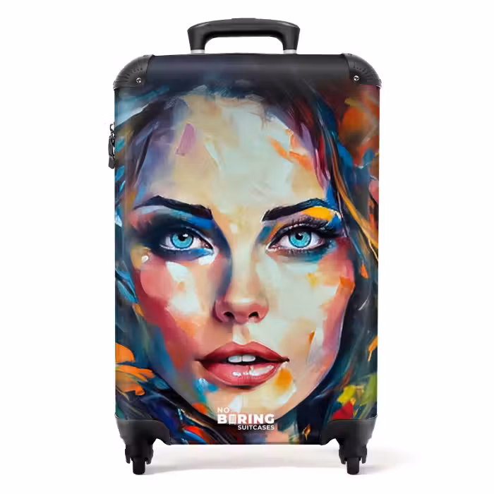 Koffer - Gezicht - Vrouw - Olieverf - Kleurrijk - Kunst