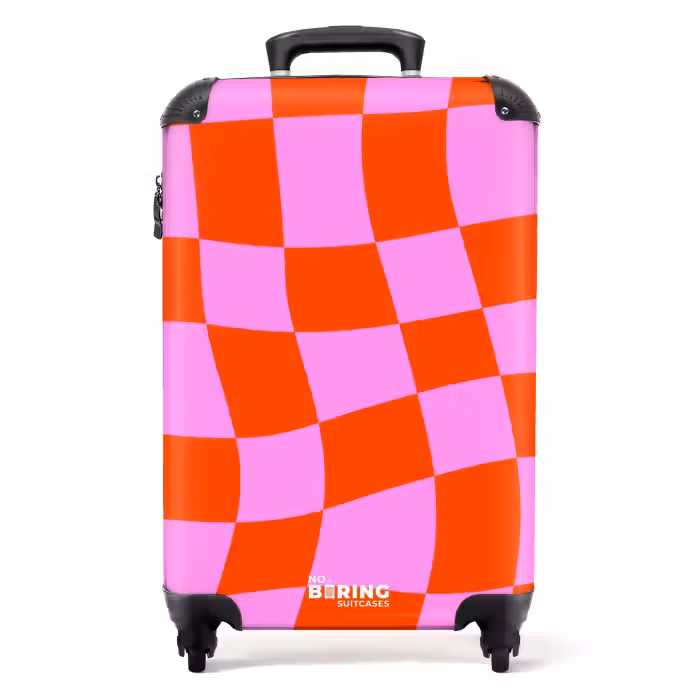 Koffer - Golvend dambordpatroon in rood en roze