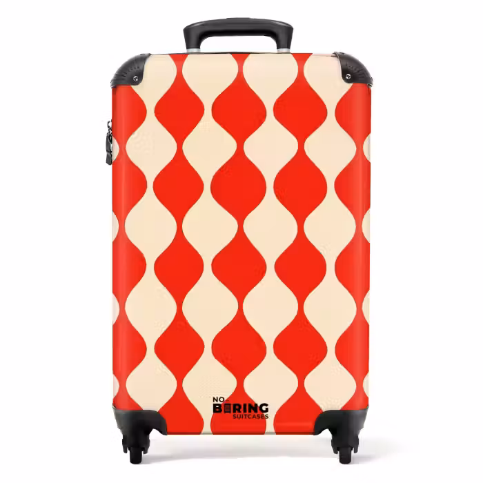 Koffer - Golvend patroon - Retro - Rood - Beige