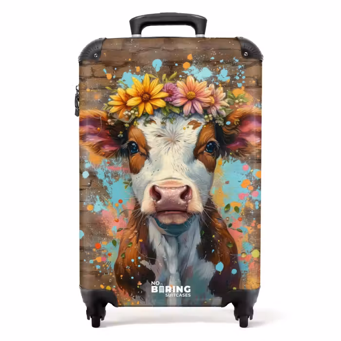 Koffer - Graffiti koe met kleurrijke bloemen