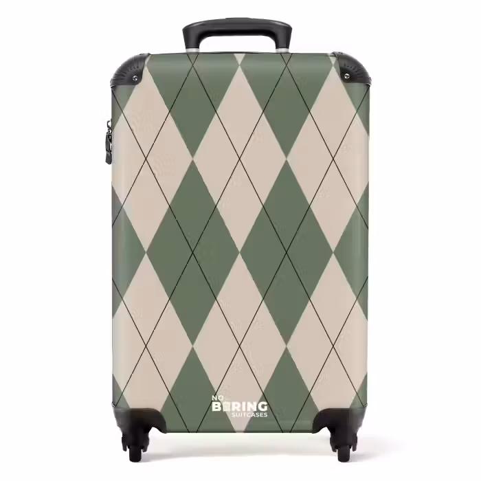 Koffer - Groen met beige ruit patroon
