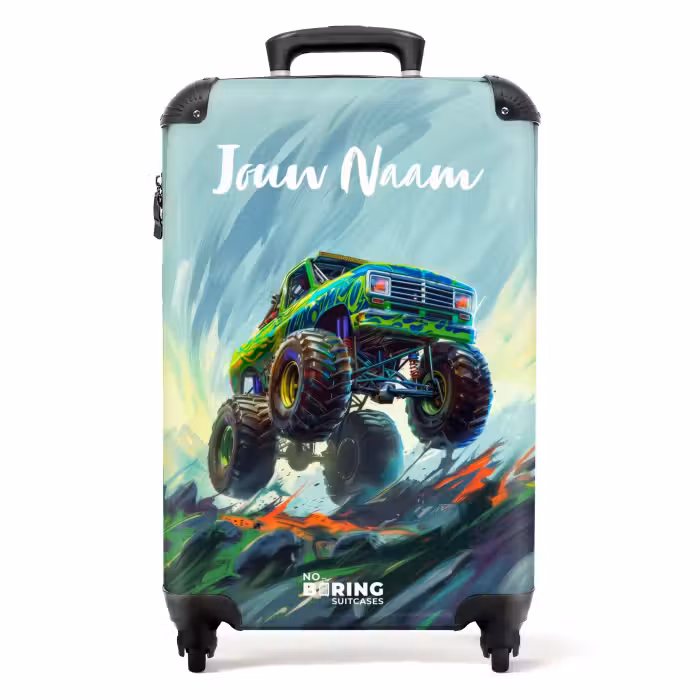 Koffer met naam - Groene Monstertruck met Penseelstreken