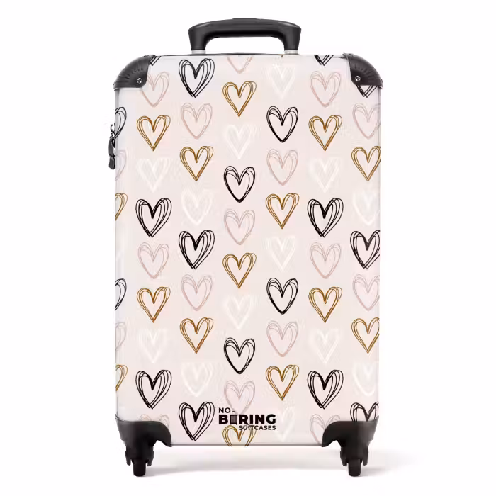 Koffer - Hartjespatroon in diverse kleuren op beige