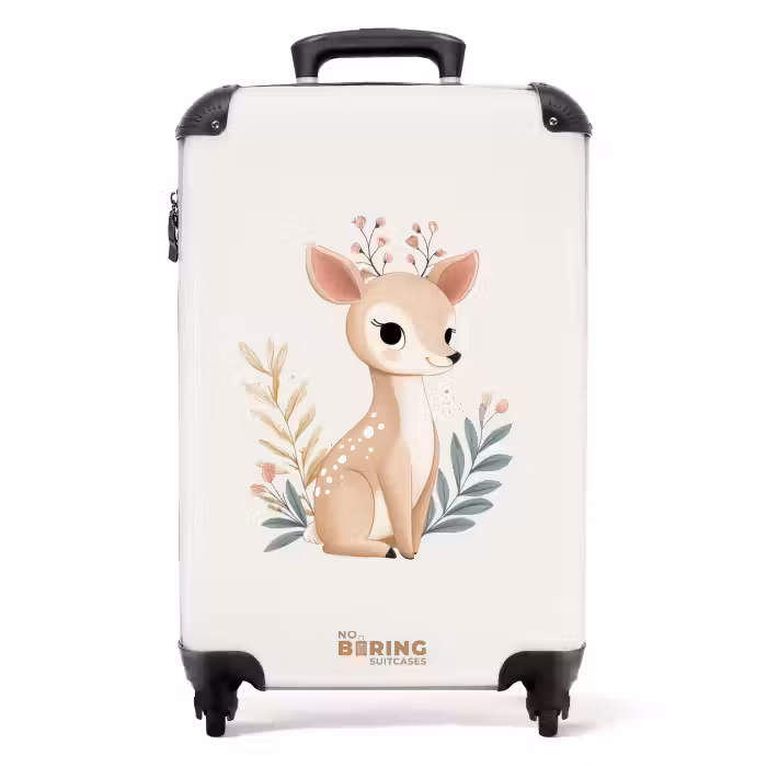 Koffer - Hertje omringd door planten in beige tinten