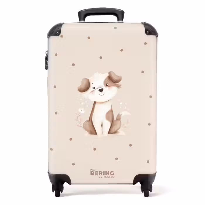 Koffer - Honden pup omringd door bruine stippen