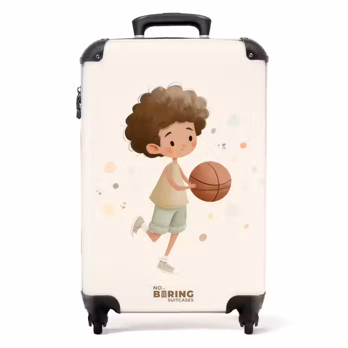Koffer - Jongen met een basketbal in beige kleuren