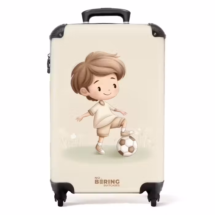 Koffer - Jongen met een voetbal in bruine tinten