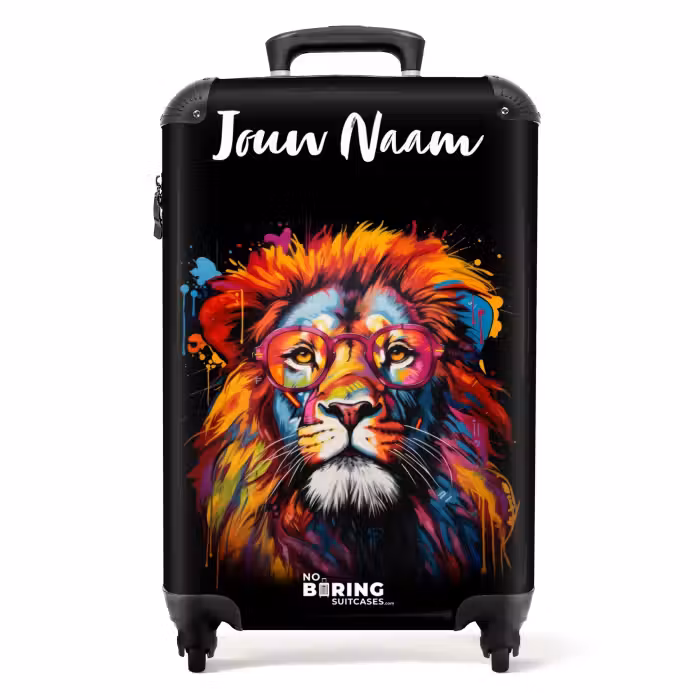 Koffer met naam - Kleurrijke Leeuw in Graffiti Stijl