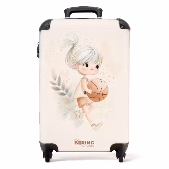 Koffer - Meisje met een basketbal in neutrale kleuren.