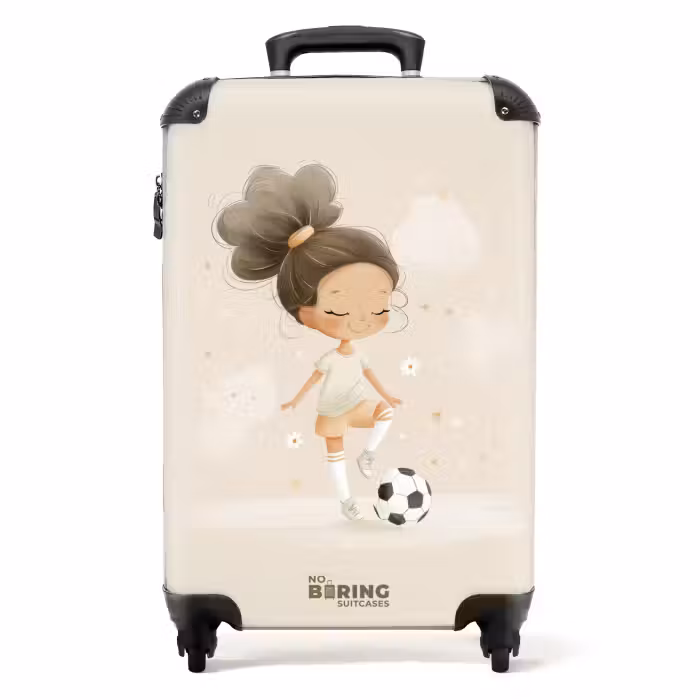 Koffer - Meisje met een voetbal in beige kleuren