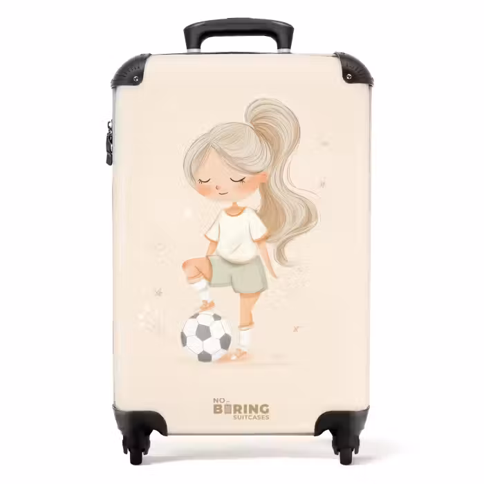 Koffer - Meisje met een voetbal in beige kleuren
