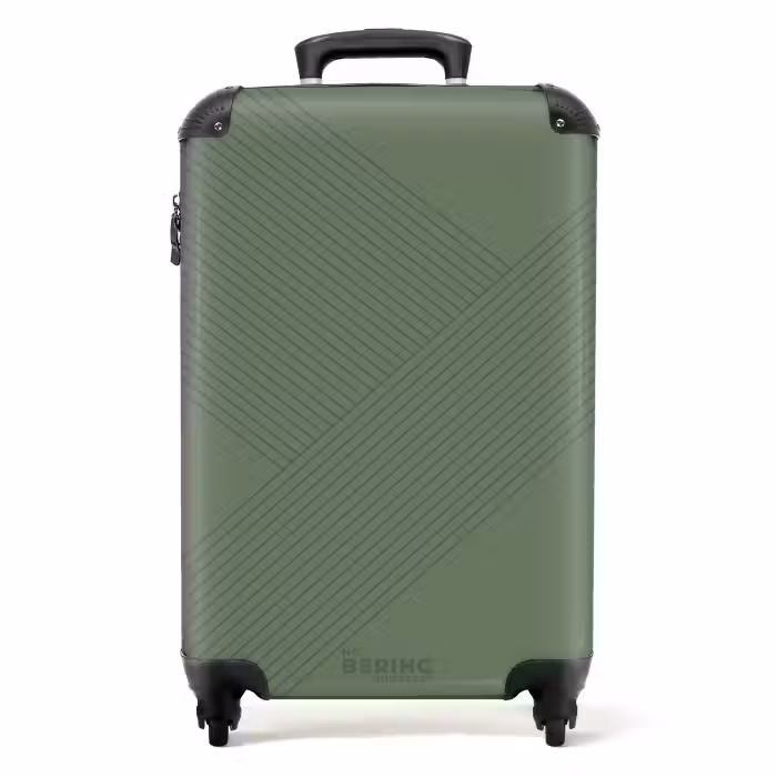 Koffer - Minimal - Kruisende lijnen op olijfgroen
