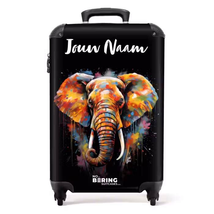 Koffer met naam - Olifant Versierd met Kleurrijke Spetters
