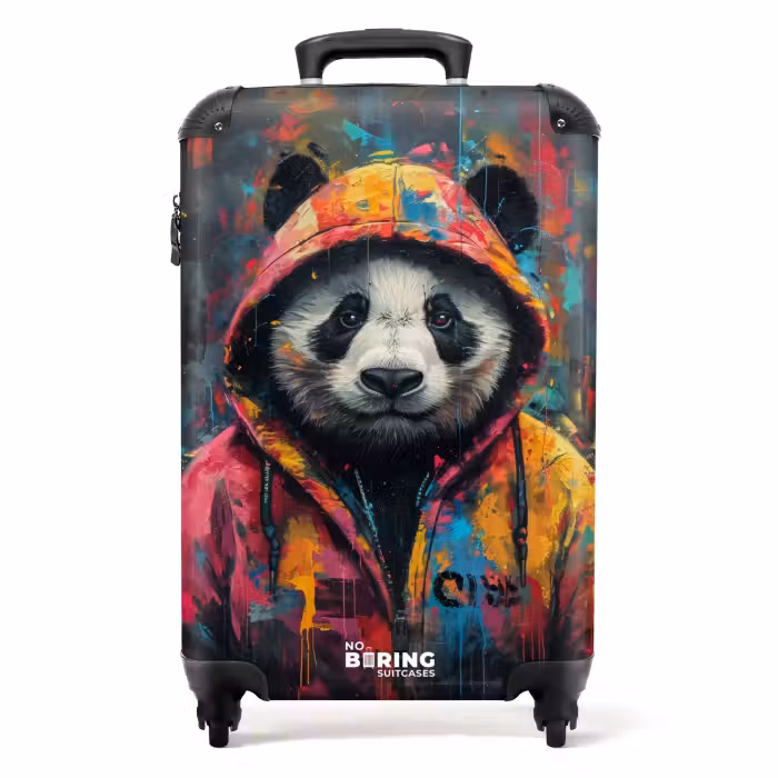 Koffer - Panda met kleurrijke jas en verfspetters