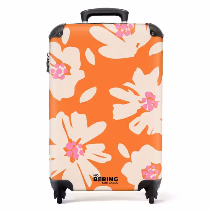 Koffer - Pastel bloemen - Crème met oranje
