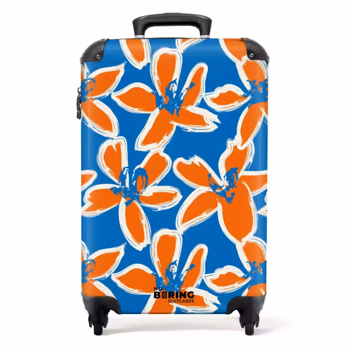 Koffer - Pastel bloemen - Oranje met blauw