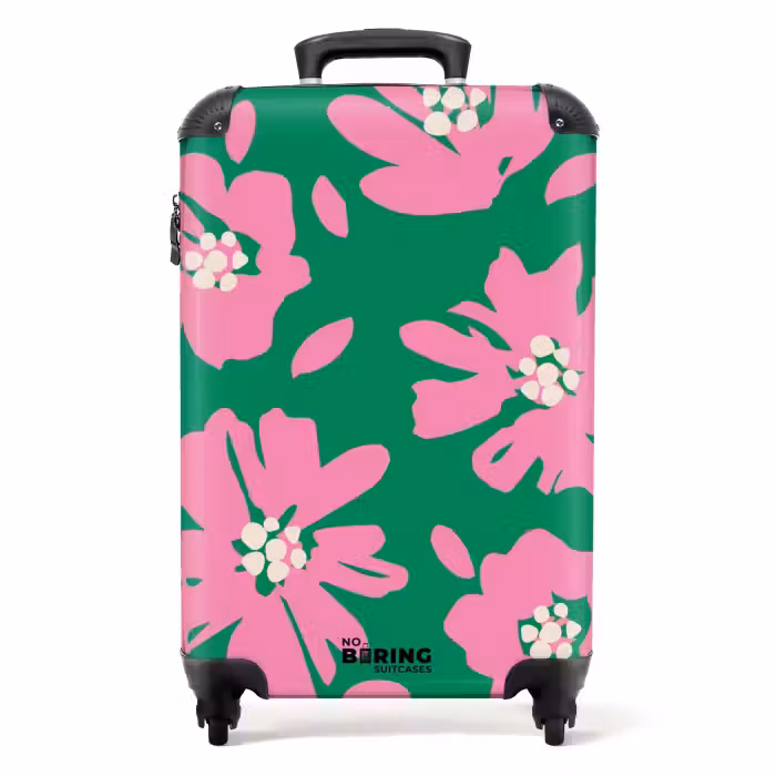 Koffer - Pastel bloemen - Roze met groen