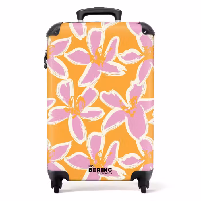 Koffer - Pastel bloemen - Roze met oranje