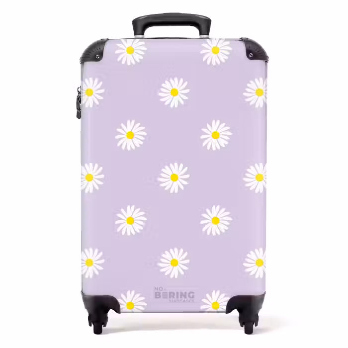 Koffer - Pastel - Margrieten op lavendel paarse achtergrond