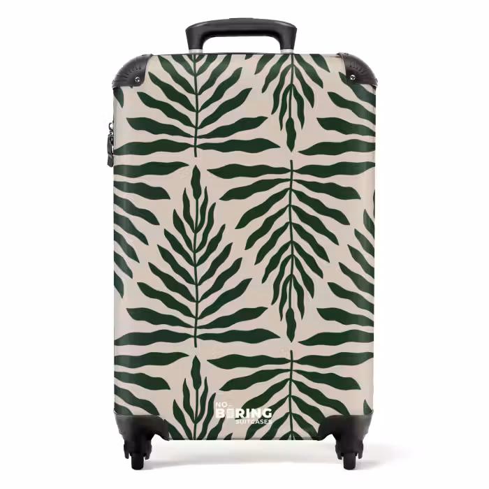 Koffer - Patroon van bladeren in beige met donkergroen