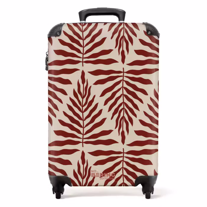 Koffer - Patroon van bladeren in beige met rood