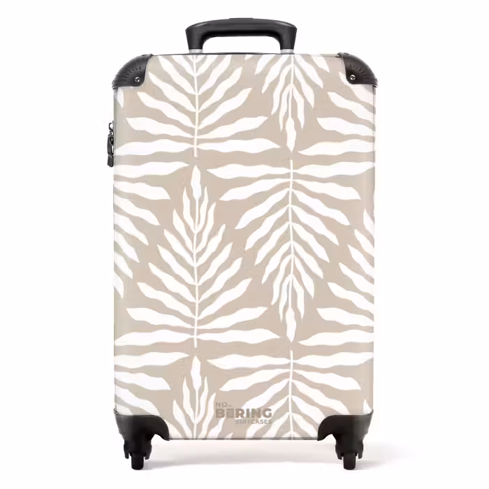Koffer - Patroon van bladeren in beige met wit