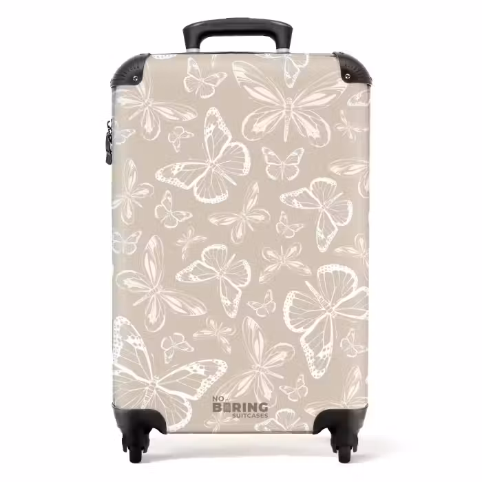 Koffer - Patroon van vlinders in beige
