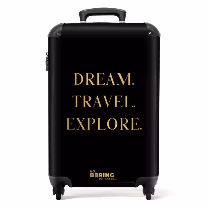 Koffer - Quotes - Dream travel explore - Goud - Reizen - Zwart