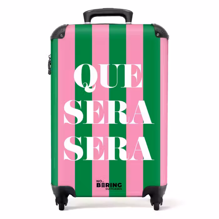 Koffer - Quotes - Que sera sera smaragdgroen en fuchsia roze